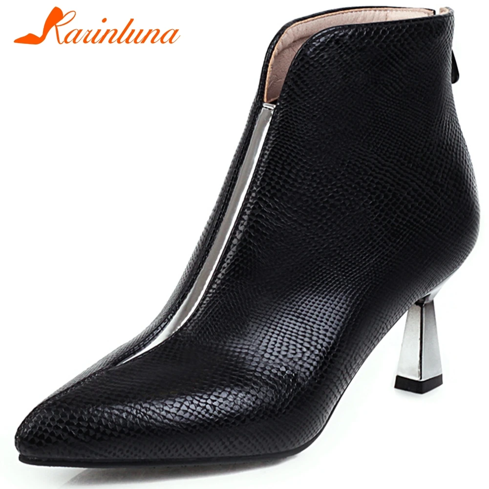 

KARINLUNA 2020 Spring New Ladies Cool High Heel Boots Office Mature Pointed Toe Ankle Boots Women Elegant Chelsea Shoes Woman