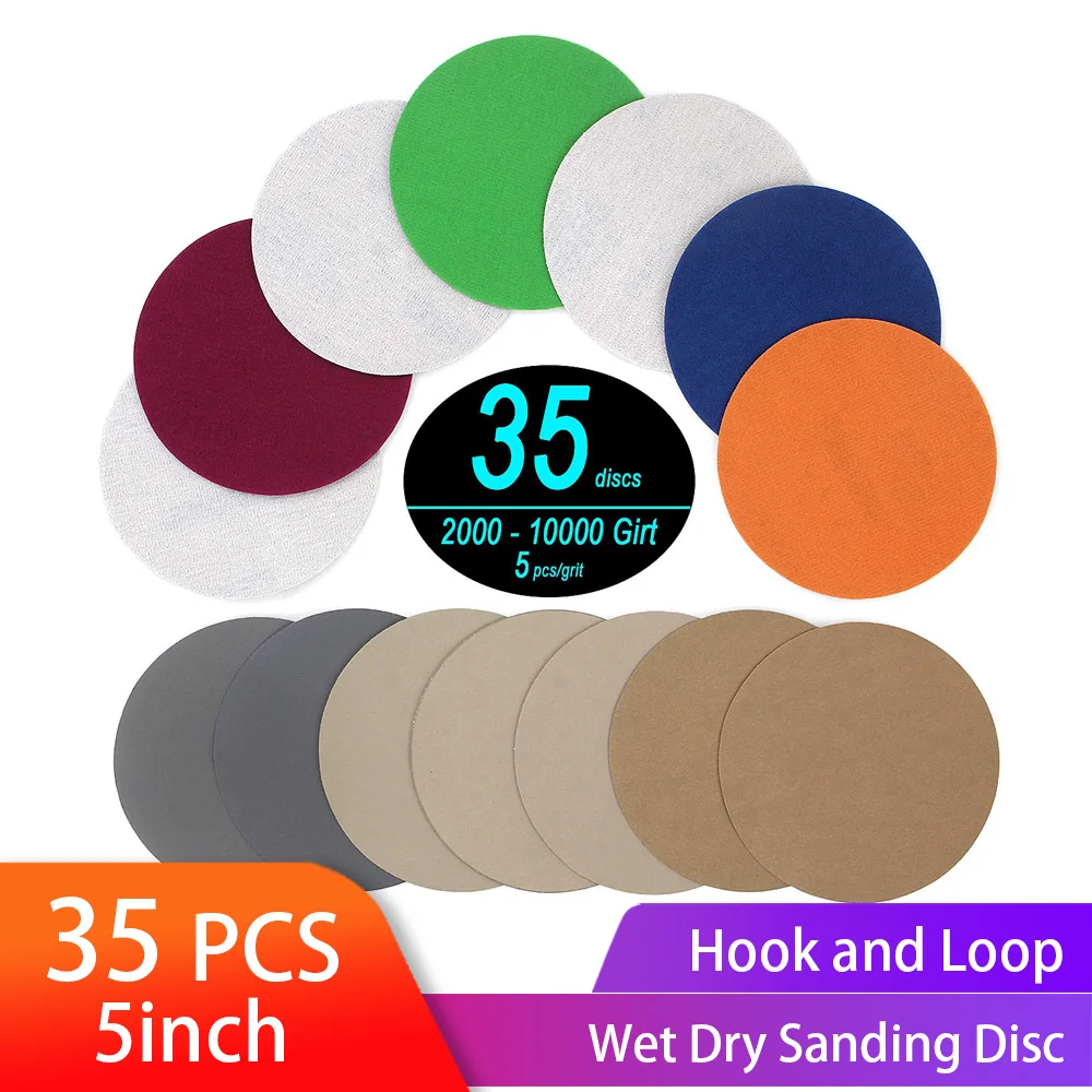 35PCS 5 Inch Dry & Wet Sanding Disc Round Assortment Sandpaper Grit 2000/2500/3000/4000/5000/7000/10000 Hook Loop Abrasive Paper|Abrasives| - AliExpress