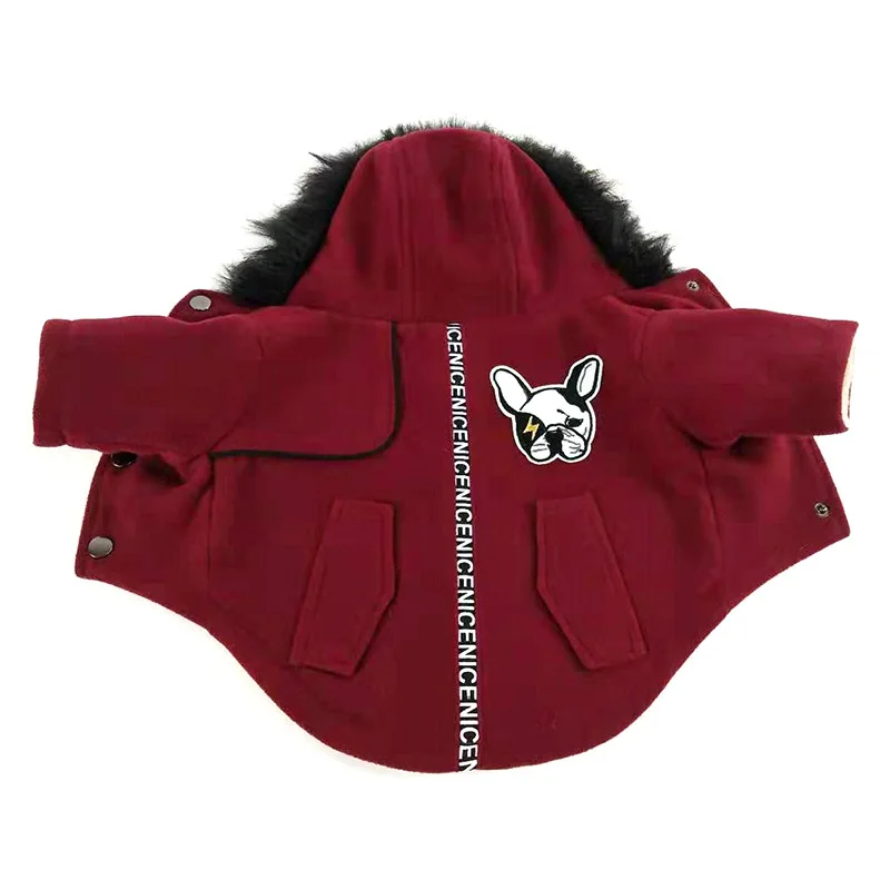 Зимняя одежда для собак, пальто, куртка с меховым воротником, с капюшоном, костюм для собак, одежда для собак, одежда для собак - Цвет: Красный