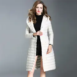 2019 осень и зима новая Корейская Женская длинная куртка с капюшоном ультра легкое белое пуховое пальто высокого качества модные тонкие