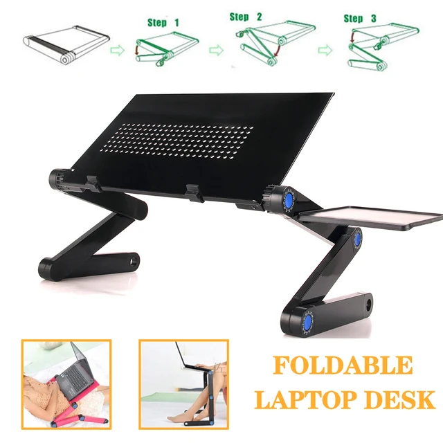 Adjustable Laptop Desk Stand Portable Aluminum Ergonomic Lapdesk For TV Bed Sofa PC Notebook Table Desk Stand With Mouse Pad DNZ-black