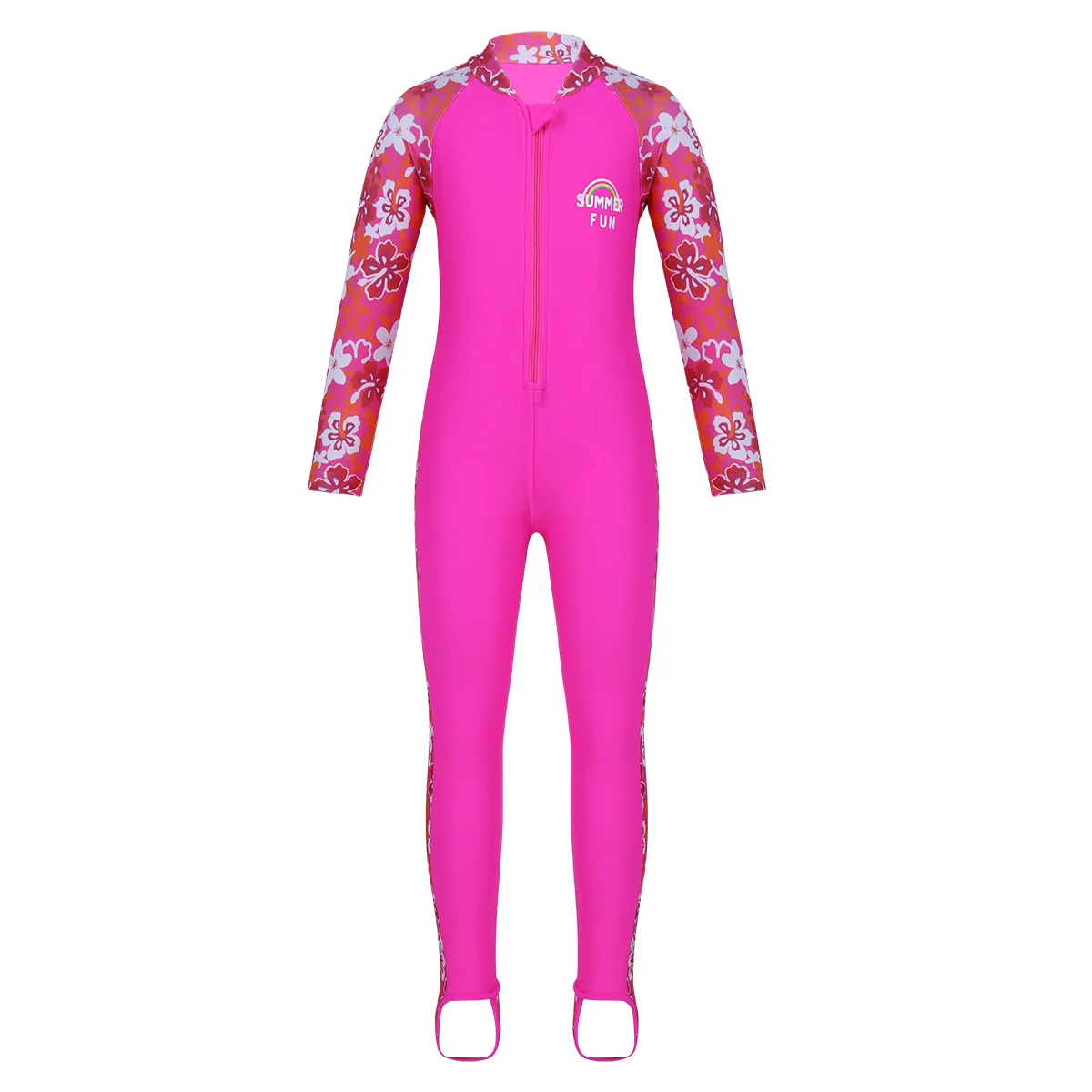 

Kids Girls Children One-piece Surfing Swimwear Swimsuit Flower Printed Long Sleeves Zipper Up Rash Guard Swimming Bathing Suit