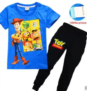 Toy Story/комплект одежды из 2 предметов для девочек комплект с футболкой Базз Лайтер, футболка с короткими рукавами и рисунком из мультфильма «Вуди» футболка полицейский+ штаны - Цвет: s0421-8478
