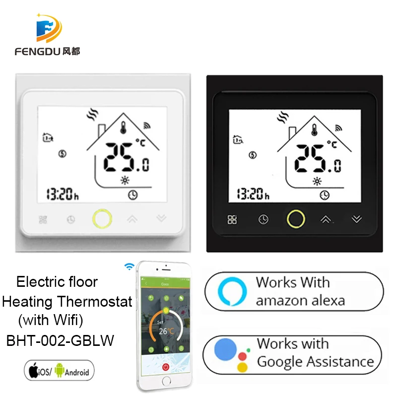 

BHT-002-GBLW WIFI Thermostat for Electric heating LCD Touch screen Temperature controller with Alexa