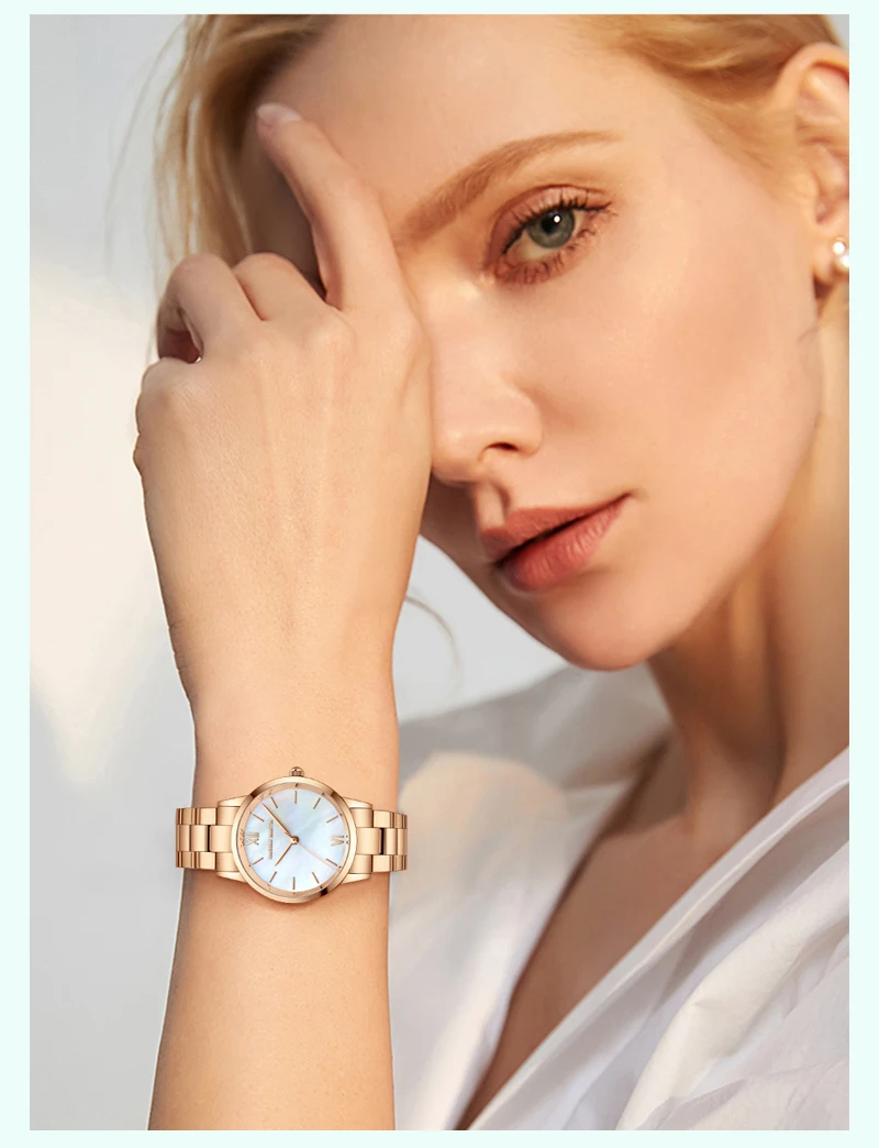 2021 NEW Japan Quartz Pearl Oyster Jade Stone White Shell Waterproof Ladies Full Stainless Steel Classic Wrist Watches for Women