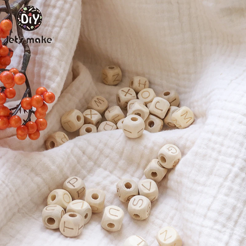 

letâ€™s make 12mm 104pc Baby Nursing Accessories Square Shape Chew Beech Letter Beads DIY Teething Jewelry Alphabe Baby Teether