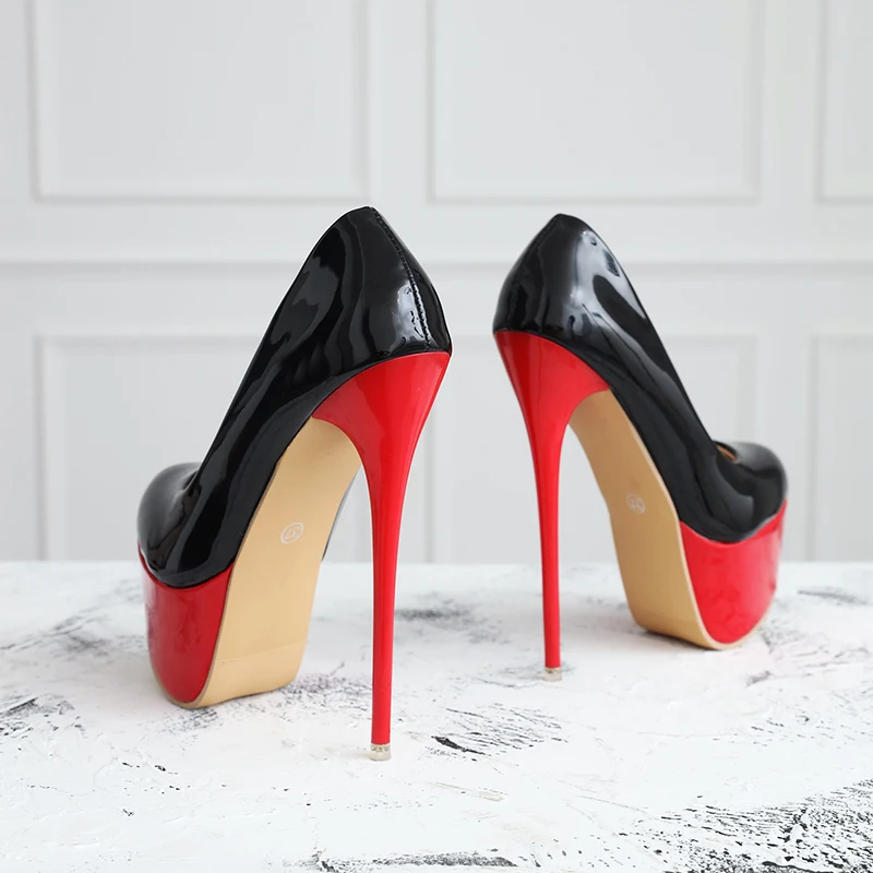 Lucyever/пикантные женские туфли-лодочки на очень высоком каблуке 16 см; красные лакированные кожаные туфли на высокой платформе; элегантные женские туфли для вечеринки и свадьбы
