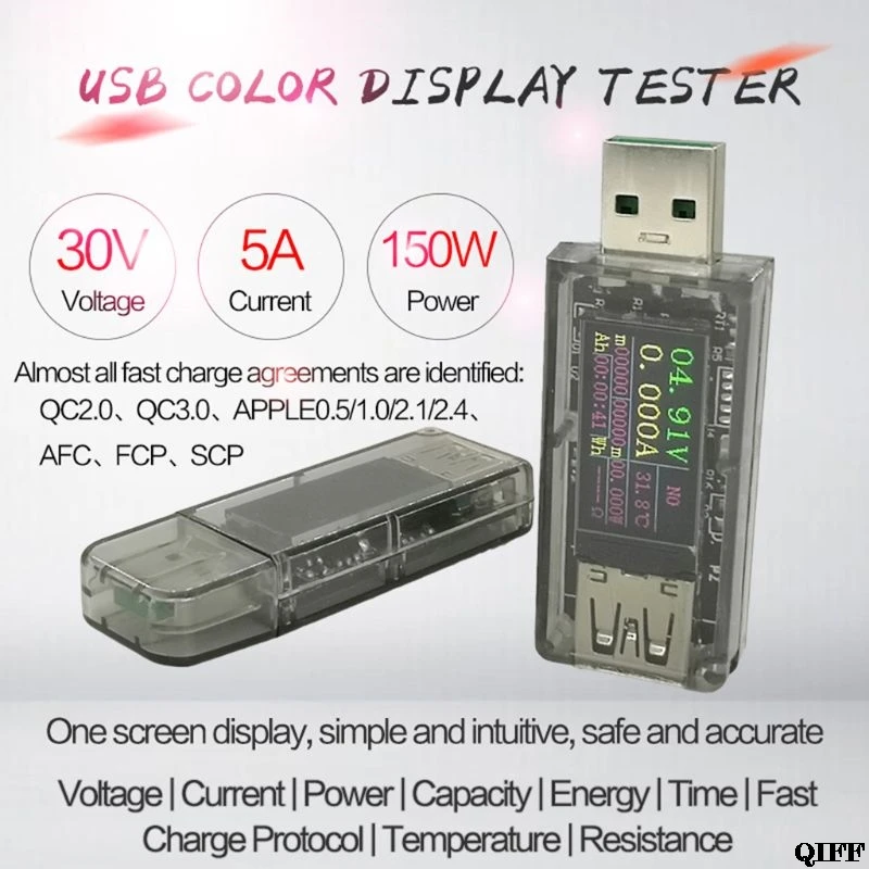 Цифровой USB тестер QC 2,0 3,0 FCP AFC DCP Быстрая зарядка Детектор DC 3,7 V~ 30V 0-5A