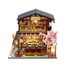 Maison de poupée en bois pour filles, Style japonais, Restaurant de Sushi, Kits de modèles 3D, artisanat en bois, meubles miniatures, jouets cadeaux, DIY