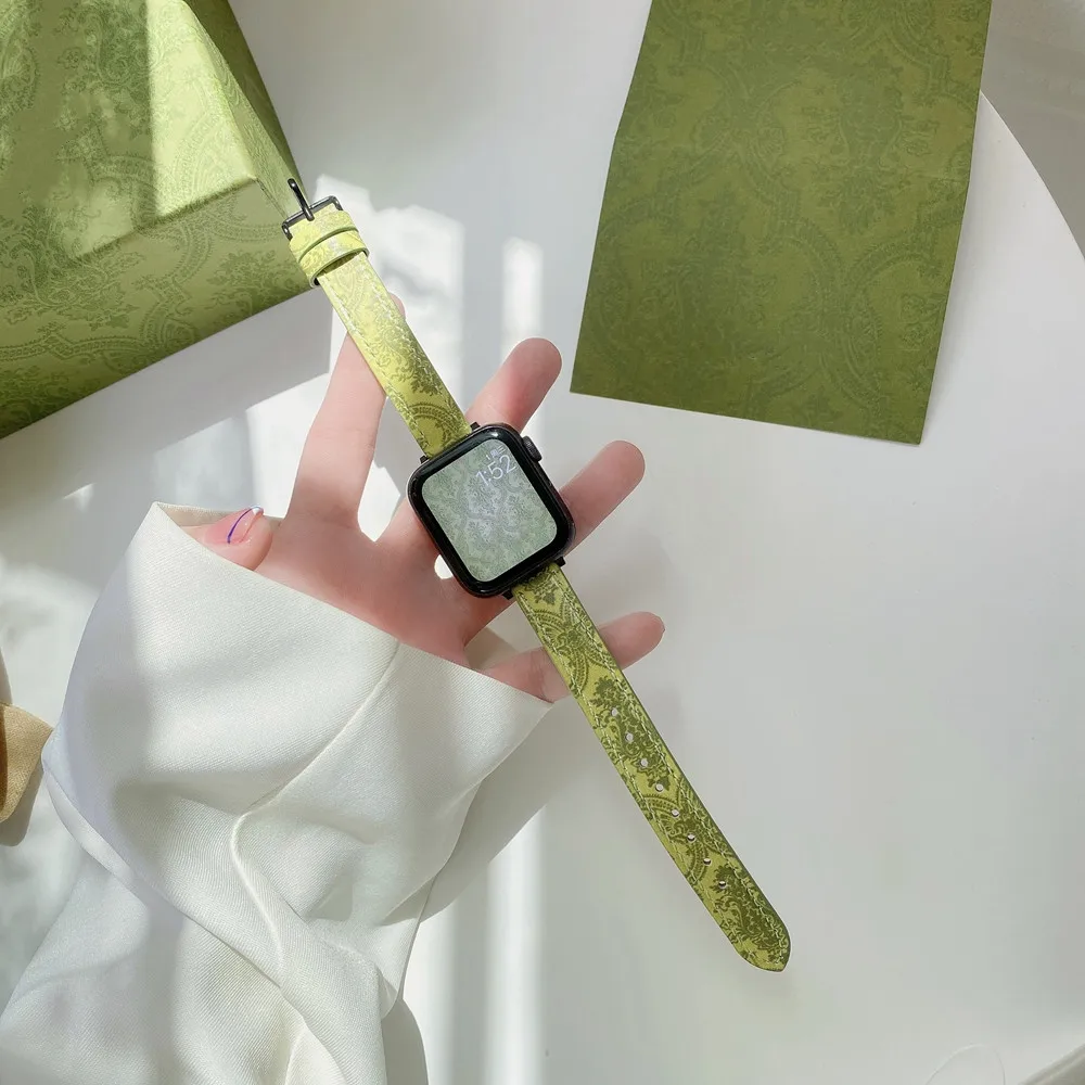 

Ремешок кожаный для Apple Watch Series SE7 6 5 4 3 2 1 44 мм 40/42 мм, повседневный зеленый браслет для iwatch 38 мм 45 мм 41 мм