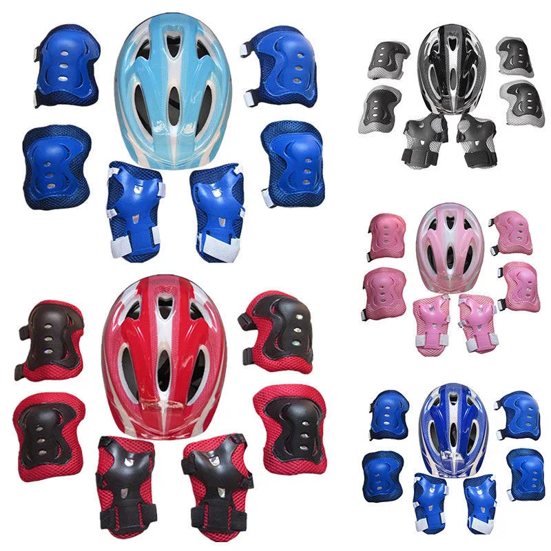 7pcs/set Kids Safety Helmet Knee Elbow Pad Adjustable Impact Resistant Skating Cycling Sports Protective Gear Set for Children