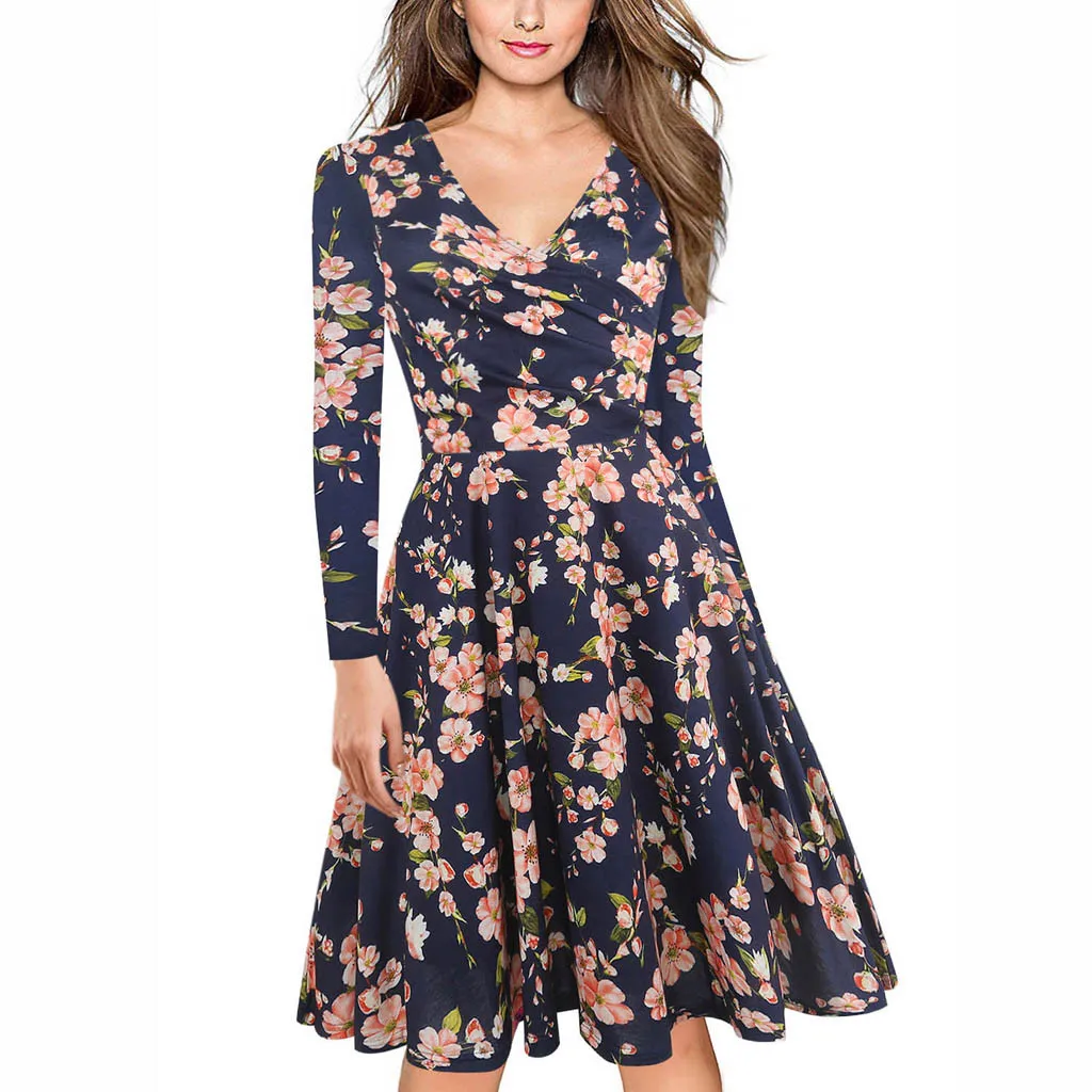 Женское платье с принтом повседневный свободный сарафан V-образным вырезом