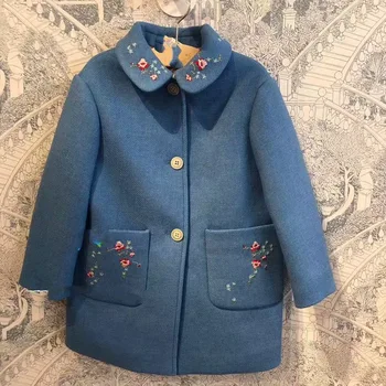 

baby coat embroidered floral blue color kids girls outwear clothes