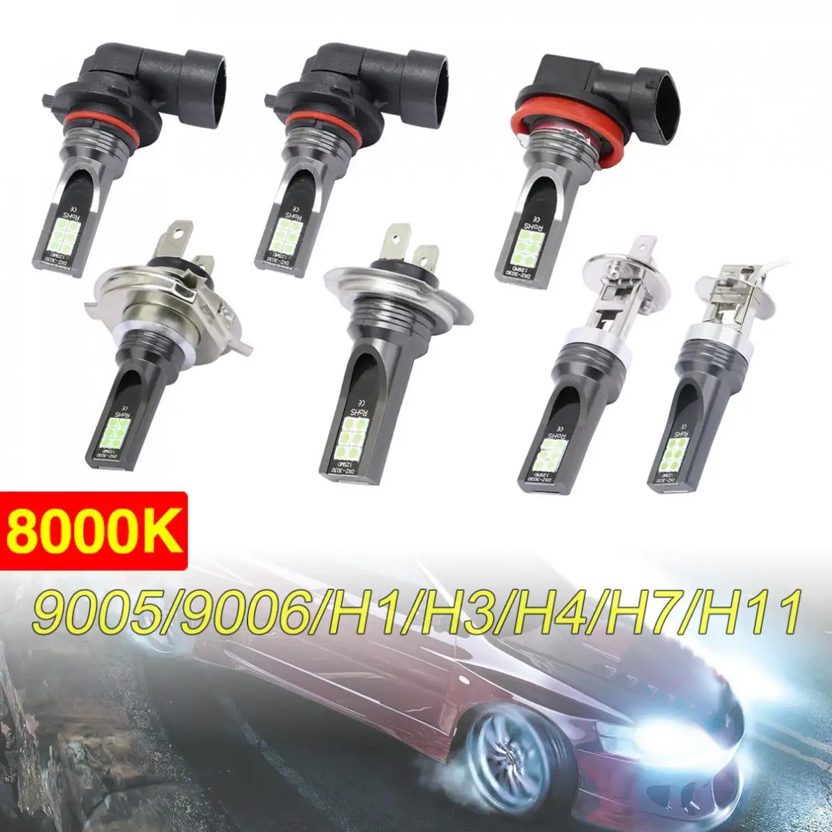 2 шт. автомобильные лампы H11 / H8 9005 9006 H1 H3 H7 8000 лм | Автомобили и мотоциклы