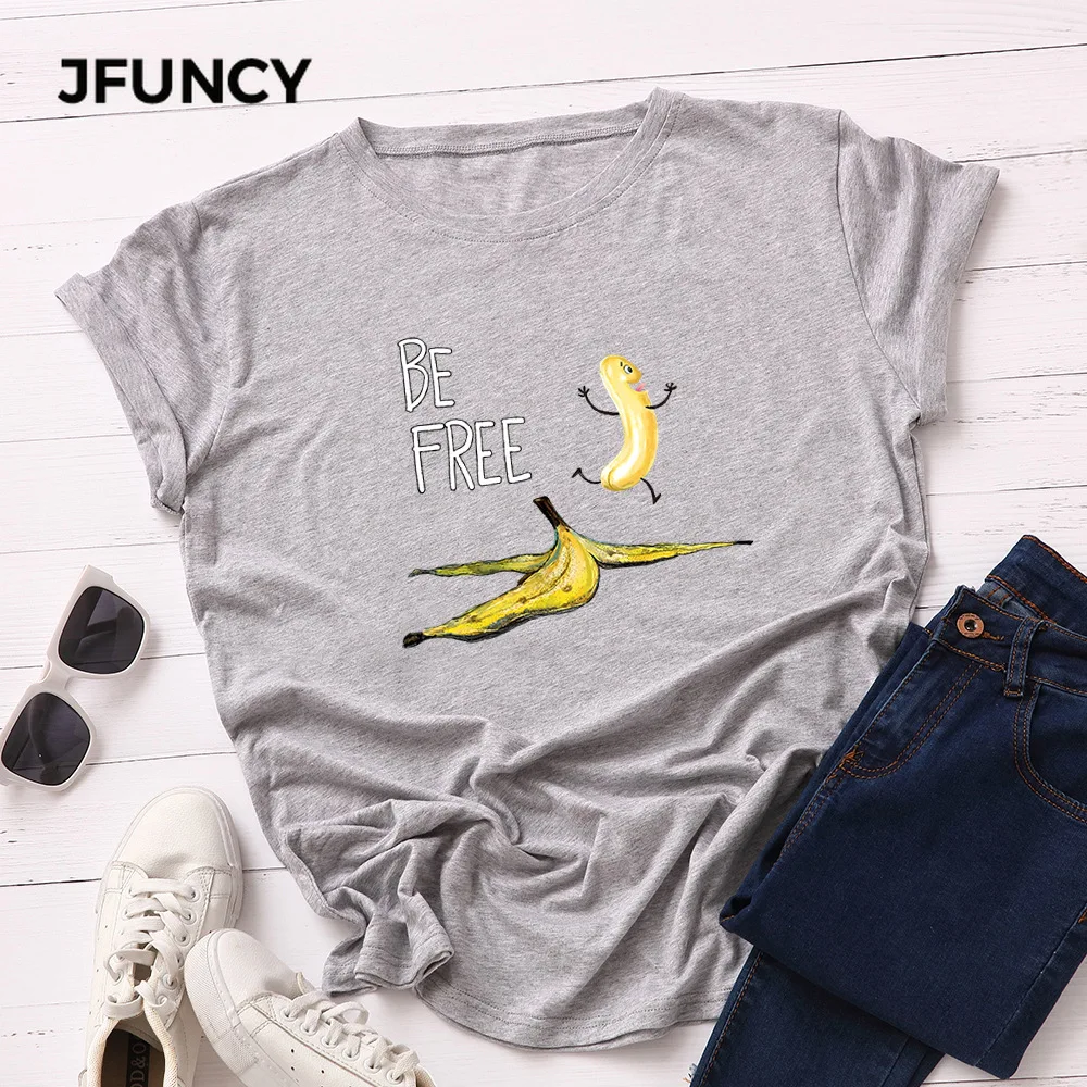 Футболка JFUNCY женская с забавным принтом в виде бананов 100% хлопок летняя футболка