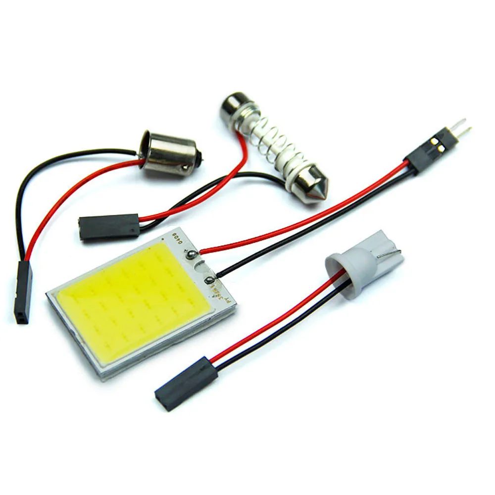 10Pcs Automobile Xenon HID 24 SMD COB LED Dome Map Light Bulb Auto Car White Interior Panel Lamp 12V T10 BA9S Festoon Adapter | Автомобили