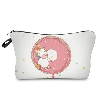 

Ladies Fashion Brand Unicorn Cosmetic Bags New Casual 3D Printed Girl Storage Bag Travel Cartoon Donuts Makeup Bag