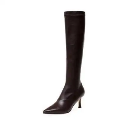KALMALL/; Botas Mujer; сапоги до колена; женские ботинки с острым носком на каблуке-рюмочке; ботинки на молнии; цвет черный, белый; ботинки винного цвета; большие размеры 43 - Цвет: burgundy