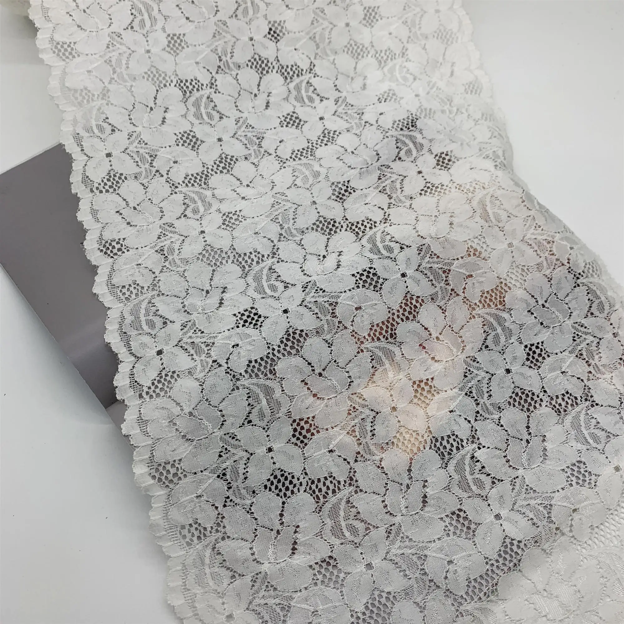 3y/lot 30cm Width Floral Stretch Lace Trims Wide White 1