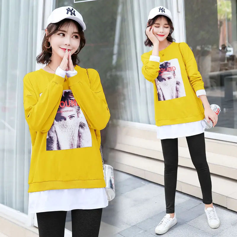 

2018 New Style Autumn Maternity Clothes Long Sleeve Printed Pullover Hoody Tops Loose And Plus-sized Mid-length Long-sleeved Dre