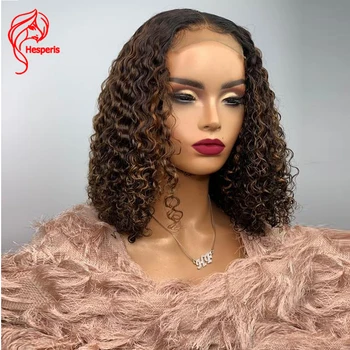 

Hesperis Highlight Lace Front Human Hair Wigs 5x5 Lace Closure Wig 150 Density Wig Ombre Curly Bob Wig Human Hair Scalp Base