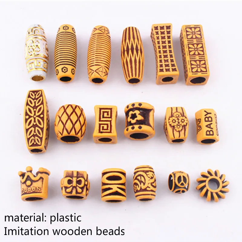10 pcs/set Hair Jewelry Braid Rings Decoration Pendants Dreadlocks Beads Cuffs Rings Imitation Wood Plastic Beading Accessories