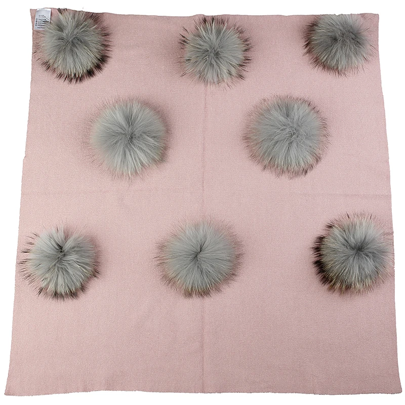 pink light gray Теплое шерстяное Пеленальное Одеяло для новорожденных детей, детское одеяло для путешествий с натуральным меховым помпоном, одноцветные постельные пеленки - Цвет: pink light gray