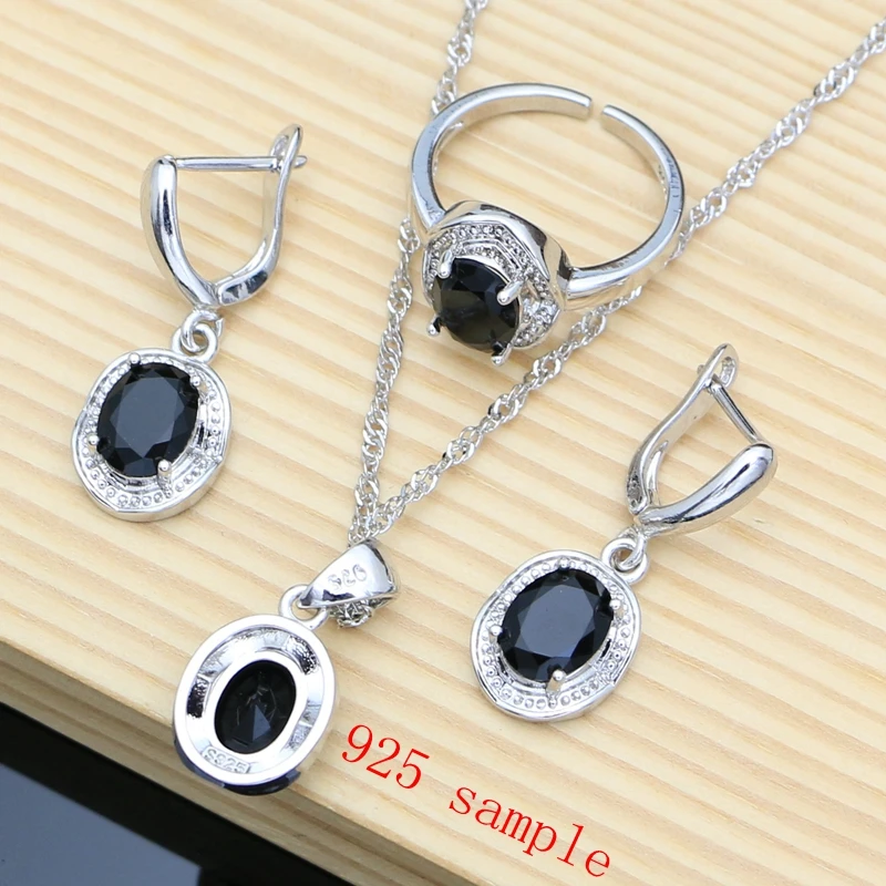 12 Colors Gemstone Silver 925 Jewelry Sets Black Obsidian Birthstone Earrings Bracelet Resizable Ring Necklace Wholesale 6