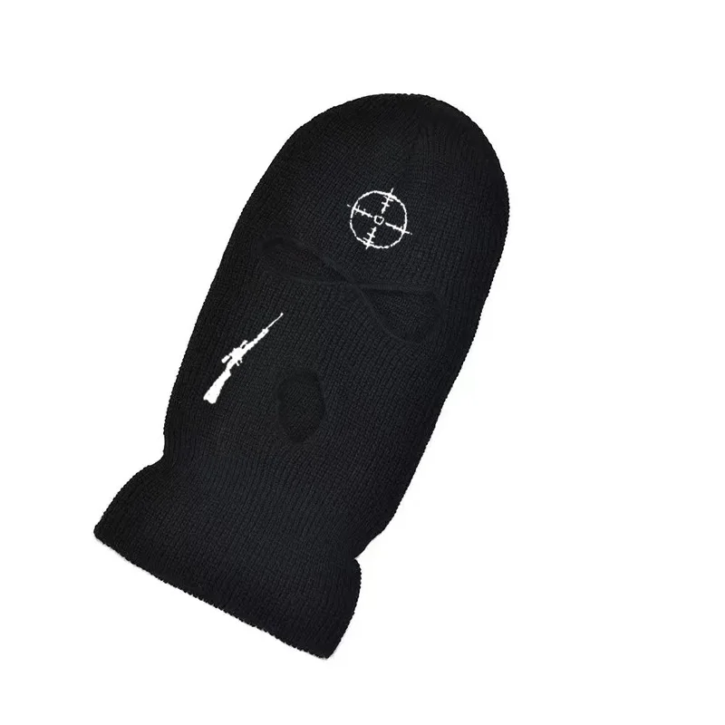 Embroidery Sniper Rifle Balaclava Full Face Mask  Winter Hat for Woman Ski Mask Warm Knit Full Caps Outdoor Sports Beanies 4