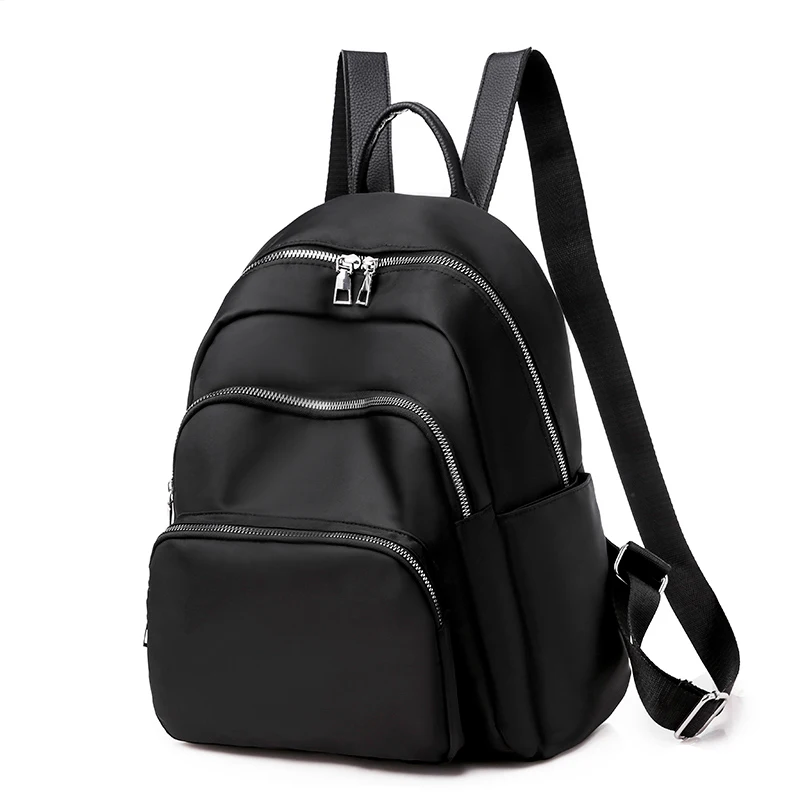 Водонепроницаемый нейлоновый женский рюкзак на молнии, школьные сумки для девочек-подростков, маленький рюкзак с подвеской, женский многофункциональный рюкзак - Цвет: Black1