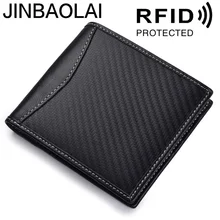 JINBAOLAI мужской кошелек из углеродного волокна с кожаным держателем, высокое качество, складной мужской кошелек с карманом для монет, брендовые простые мужские кошельки RFID
