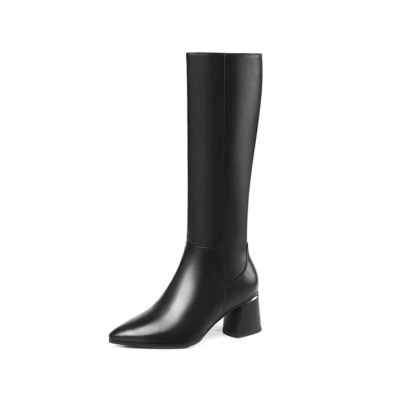MORAZORA/; большие размеры 33-45; зимние теплые сапоги до колена; модная обувь на высоком каблуке с острым носком; женские сапоги из натуральной кожи