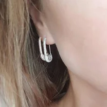 Новое поступление, высокое качество, наполненные золотом скрепки, безопасная булавка, серьги, полностью покрытые микро Фианитами, Искрящиеся, европейские уникальные ювелирные изделия