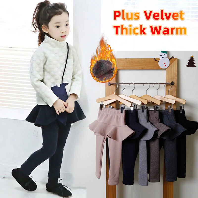

Kids Leggings for Toddler Baby Girls Pants Warm Winter Fake Two Skirt-Pants Children Trousers Cotton Velvet Thick Legging 2-10 Y