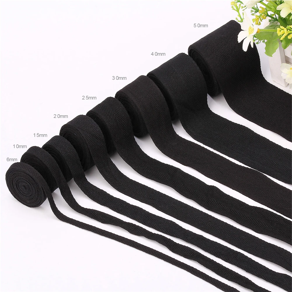 Cotton Tape Cotton Ribbon Cotton Ribbon Webbing 5Meters 10/15/20/25/30/40/50/60mm Black White Beige Decoration DIY Sewing Fabric
