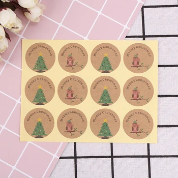 

Kraft Sticker Baking DIY Gift Stickers Merry Christmas Tree Owl Sticker Handmade Cake Packaging Sealing Label 120Pcs