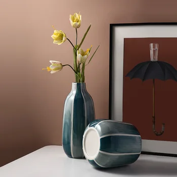 

Baked Blue Ceramic Vase Decoration Simple Home Living Room Flower Arrangement Flower Holder Decorat