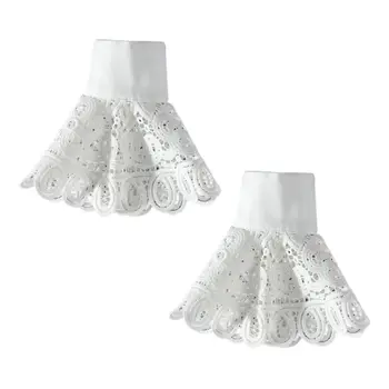 

Korean Vintage Detachable Flare Sleeve Fake Cuffs Hollow Out Embroidery Floral Lace Lolita Knitted Sweater Decorative