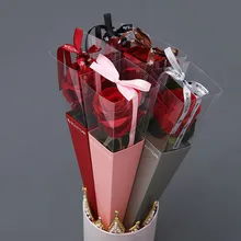 

10pcs Color Single Rose Clear Window Box Bouquet Flower Wrapping Paper Gift Box Paper Bags Cases for Flowers Valentine's Day