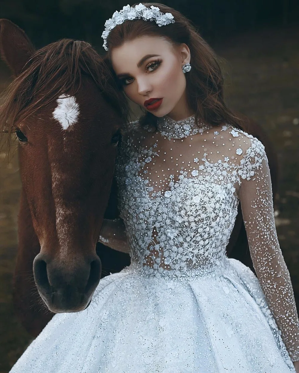 Robe De Soiree сексуальное винтажное кружевное бальное платье с длинными рукавами, свадебное платье принцессы с высоким воротом, иллюзия, свадебное платье невесты, платье