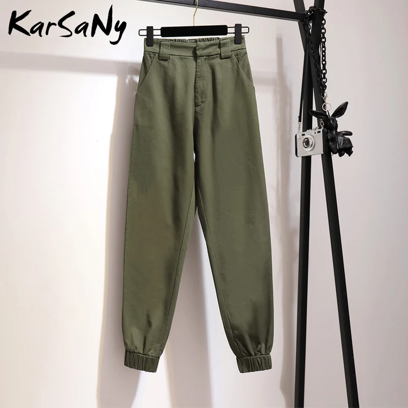 Army green KarSaNy, хиппи, брюки-карго для женщин, хлопок, высокая талия, спортивные штаны, брюки для бега, женские черные брюки-карго, женские брюки - Цвет: Army green