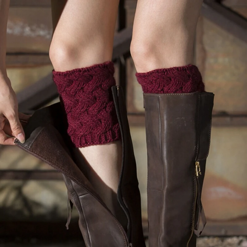 Amazing Women Winter Knitting Leg Warmers Boot Cover Keep Warm Socks Solid Color