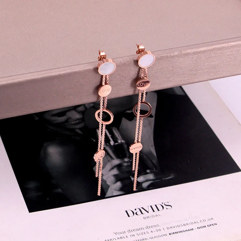 Модные Нержавеющая сталь любовь Shell круглые висячие серьги Длинная кисточка