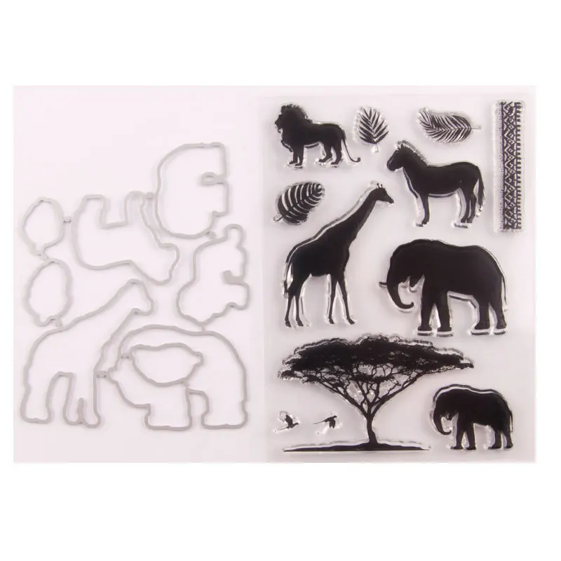

Grassland Animals Stamp and Dies Transparent Clear Silicone Stamp Cutting Die Set for DIY Scrapbooking Photo Decorative 2021