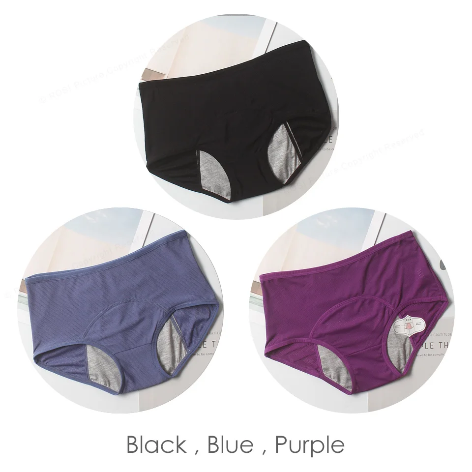 Менструальные трусы, трусики для женщин, хлопковое дышащее Сетчатое водопоглощающее герметичное нижнее белье, женское нижнее белье с высокой талией, XXXL - Цвет: Black Purple Blue