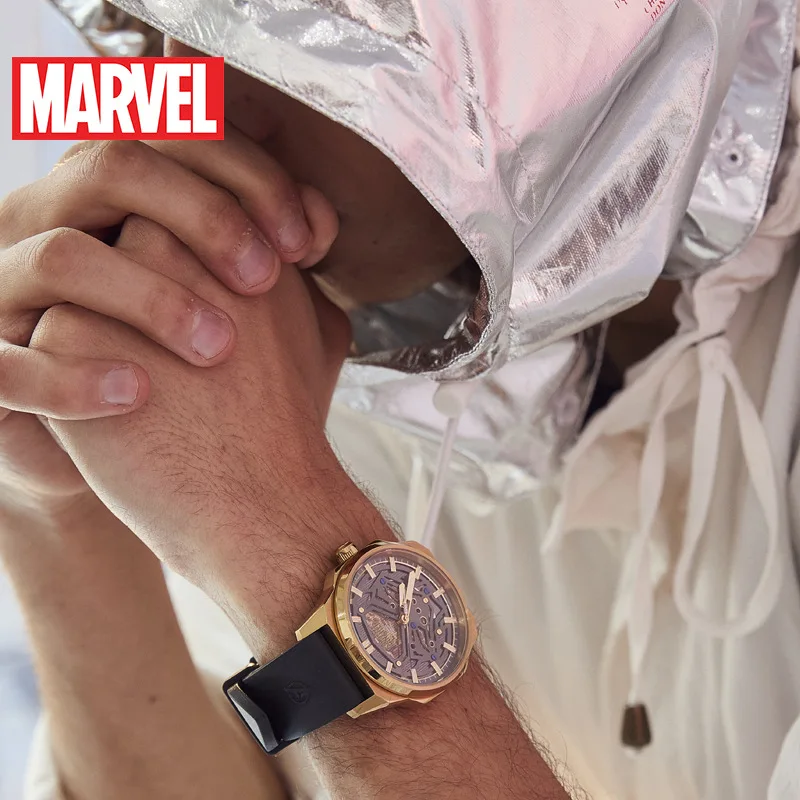 MARVEL часы Мужские механические Дисней бренд Черная пантера выдалбливают мужские s часы модные автоматические часы самоветер человек