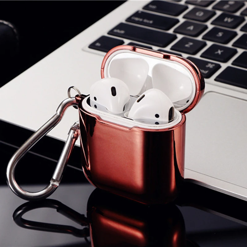 Роскошный чехол из ТПУ для Airpods с крюком чехол для гарнитуры мягкий аксессуар розовый золотой чехол для Air Pods 1 2 Чехол Защита кожи простой