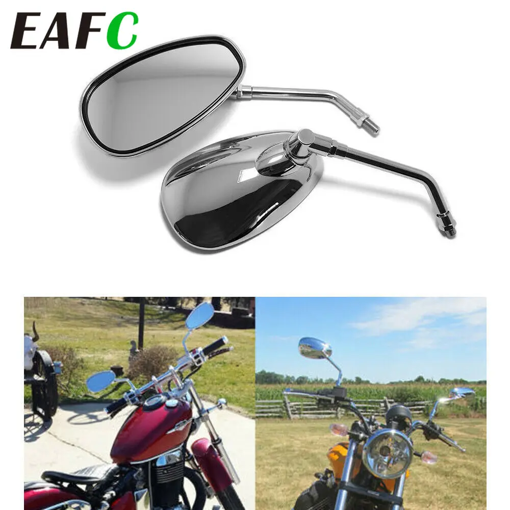 Universal-10mm-Chrome-Rearview-Mirrors-Motorcycle-Motocross-Scooter-E ...