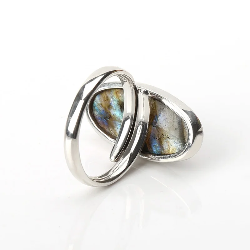 Natural Labradorite Rings 925 Sterling Silver Gemstone For Women Party Birthday Trendy Jewelry Gift