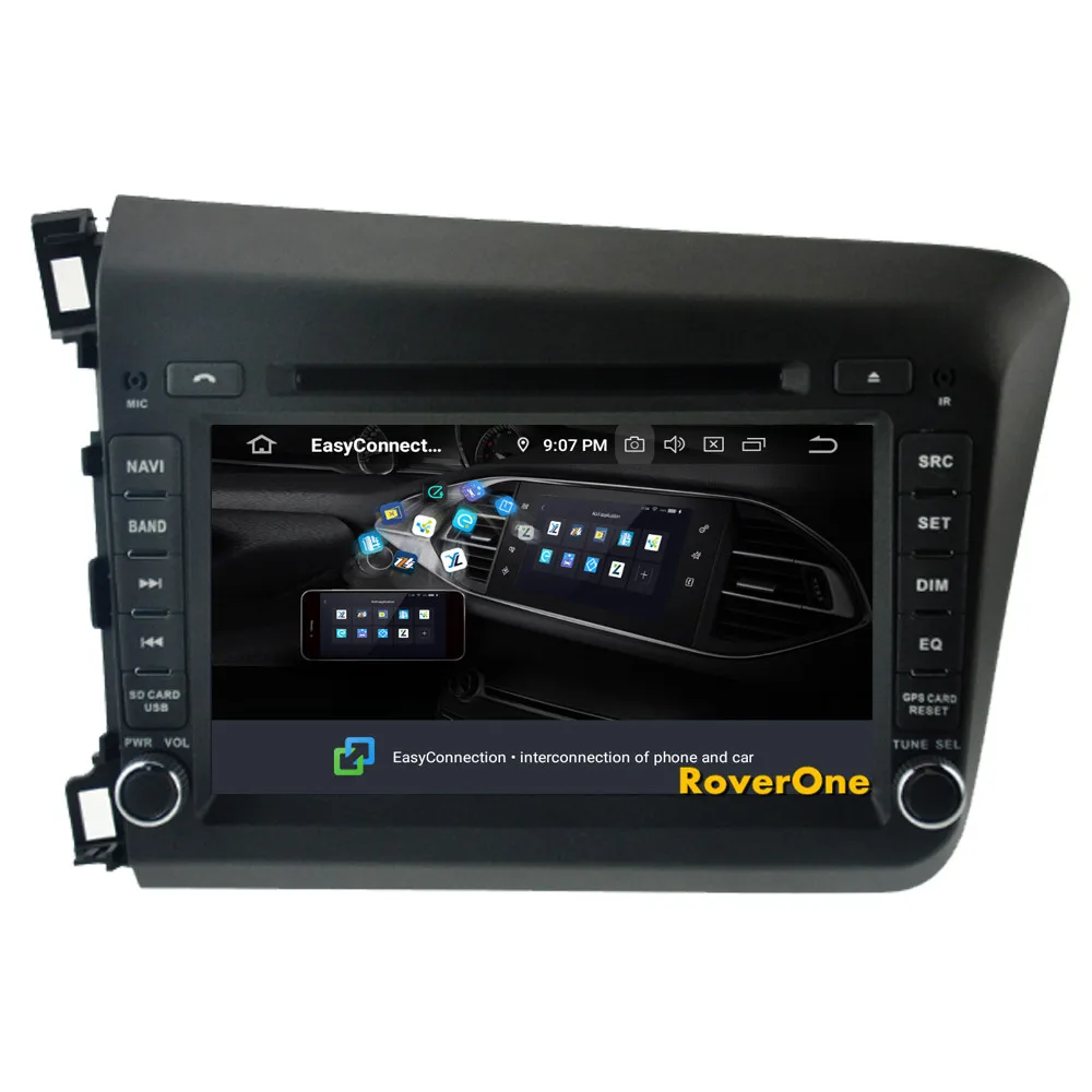 Excellent RoverOne Car Multimedia Player For Honda For Civic 2012 2013 2014 Android 9.0 4G+64G DVD GPS Navigation Stereo Radio Bluetooth 9
